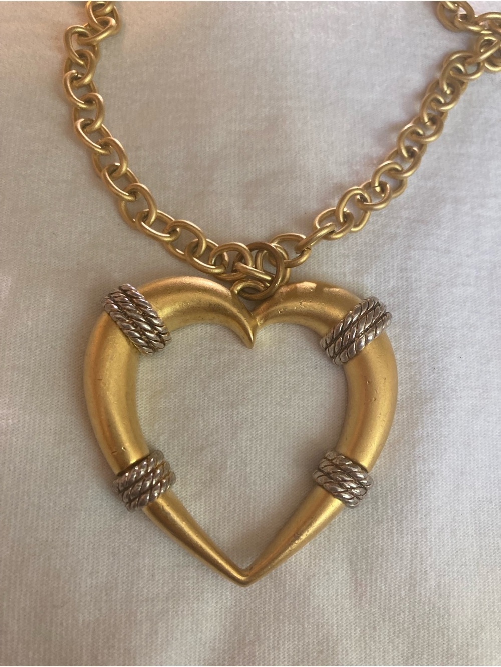 Two Tone Large Heart Vintage Pendant Necklace